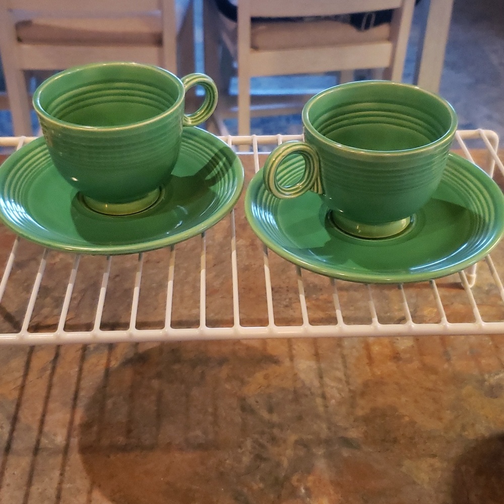 Set of two vintage Fiestaware cups & saucers.